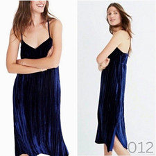 Madewell Blue Velvet V-Neck Strappy Slip Midi Dress Lined Zip Solid Size 8