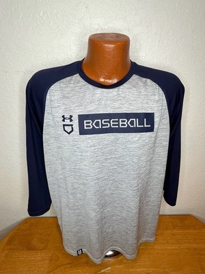 Men's Under Armour Baseball  3/4 Sleeve Athletic Shirt Large L - Gray - Poly
