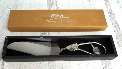 Michael Aram Botanic Leaf Silver Tone Metal Cake Server w/ Box