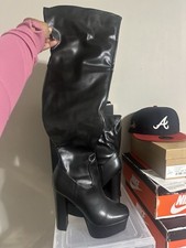 black leather thigh platform heel boots