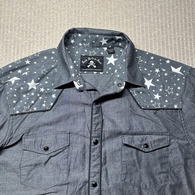 Rock Roll N Soul Western Pearl Snap Shirt Mens 2XL Gray Long Sleeve Cowboy USA