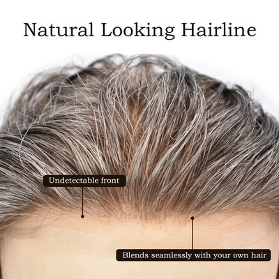 Mens Toupee Human Hair Piece replacement System for men Full French Lace Wig US