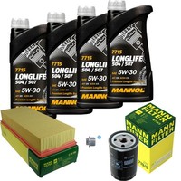 MANN-FILTER Inspektionspaket Mannol 4L Longlife 5W-30 FüR Audi 80 1.8 S