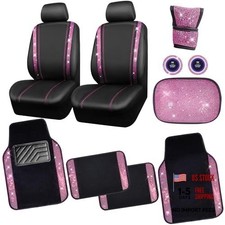 Bling Rhinestone Car Seat Covers Leather Shining Diamond Car Floor Mats Pink