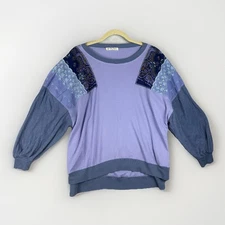 We the Free Shirt Small Blue Feelin It Patchwork Boho Free People