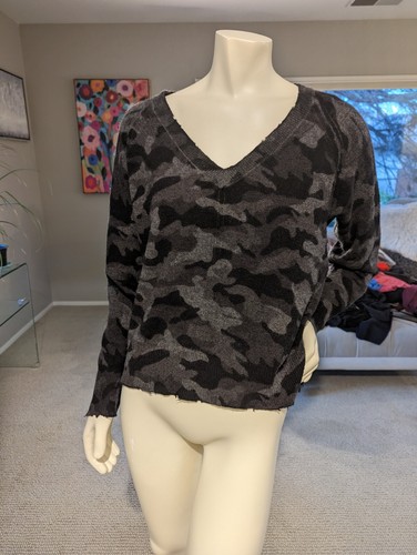 27 Miles Malibu Cashmere V-Neck Sweater Black Grey Camouflage Camo Pattern - 第 1/11 張圖片