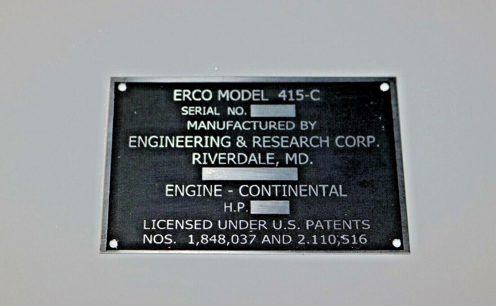 ERCO Model 415-C, Date Plate, Ercoupe