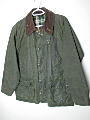 Barbour Bedale Waxed Cotton Jacket Sage Green Vintage sz 40 US England 102CM EUC - Afbeelding 1 van 23