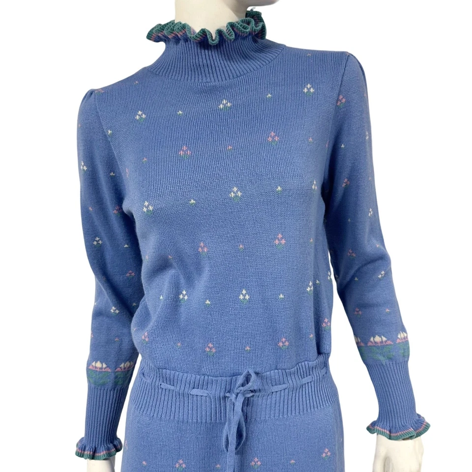Womens Vintage Clothkits Knitwear Blue Knit Sweater Dress Fairy Kei 1980s - Imagem 4 de 4