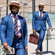 Blue Denim Men Suits Party Prom Formal Party Prom Work Wear Men Blazer Pants