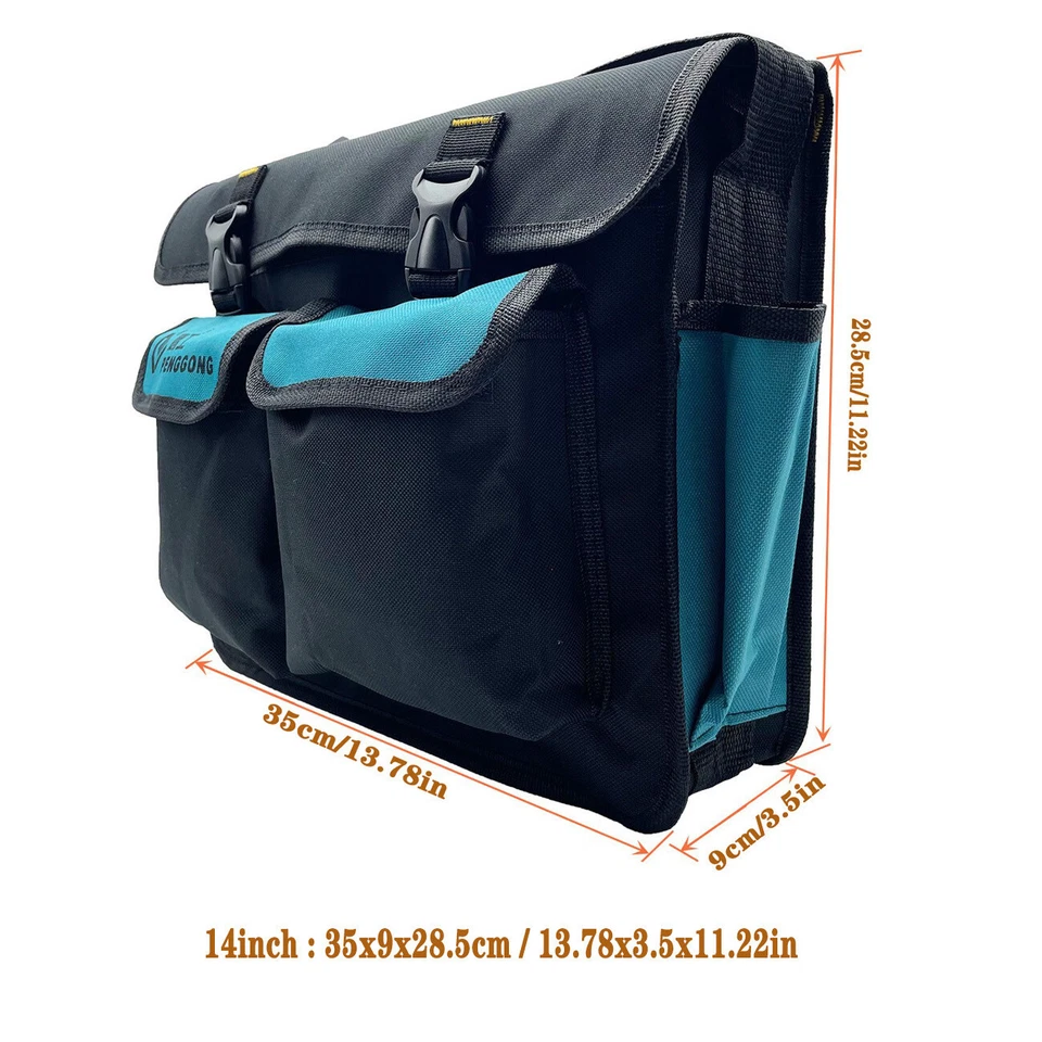 14" Electrician Tool Storage Bag Adjustable Shoulder Strap Oxford Multi Pockets - Image 3 of 4