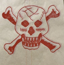 Original Vintage Antique 1950’s Skull Crossbones Mini Iron On Transfer