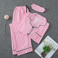 Womens Stripe Pajama Sets 3 Piece Sleepwear Pyjamas Long Sleeve Top and Pants