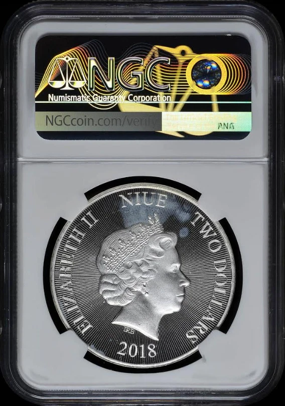 :2018 S$2 NIUE YAHWEH ALMOND TREE OF LIFE NGC GEM-BU MS65 KM#41.1 LOW-POP R-8 - Image 2 of 2