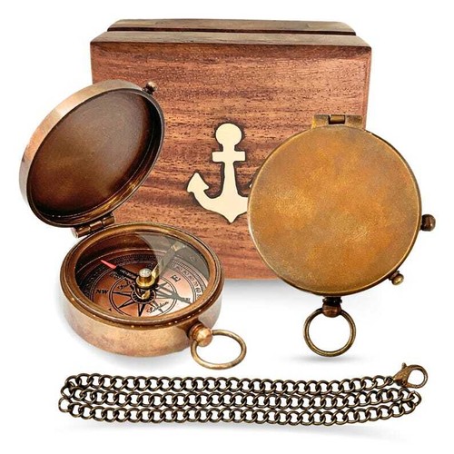 Working Brass Chain Compass Best Gift For Men's Birthday Travelling Hiking Use