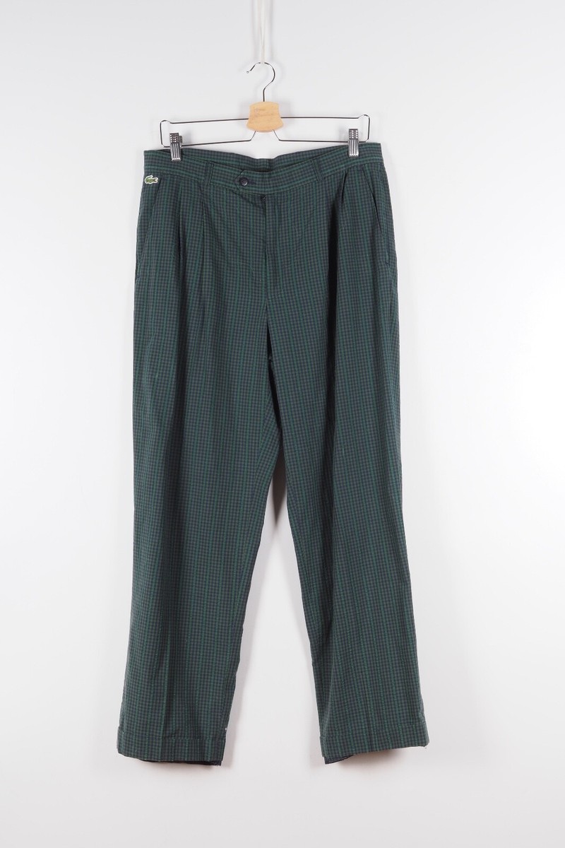 90s〜 LACOSTE plaid baggy slacks Lacoste Vintage Men's Green Blue Check Trousers Pants size