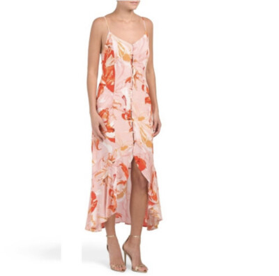 Abel the Label Lola Button Front Midi Dress Flower Bomb Size Large Ruffle  FLAWS | eBay