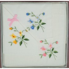 SEE DESCRIPTION: NOS Vintage Ladies' Handkerchiefs 3 Pack Embroidered Cotton