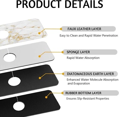 Marble White Kitchen Sink Faucet Mat Splash Guard, Absorbent Quick-Dry Kit 2PCS