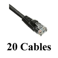 Pack of 20 Cables 1 Foot Cat5e Black Network Ethernet Network Patch Cable Booted