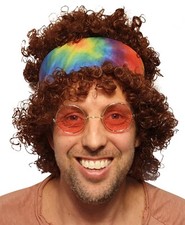 Brown Afro Hippy Men Wig-Synthetic Men's 60s 70s Chick Costume Halloween Party