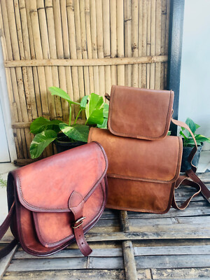 Men's Brown Shoulder Genuine Handmade New Leather Messenger Bag 2 free Tiny Bag