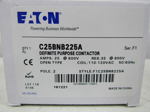 Eaton NSB C25BNB225A Definite Purpose Contactors 2P Contactor 2P 25A 120V B Fram