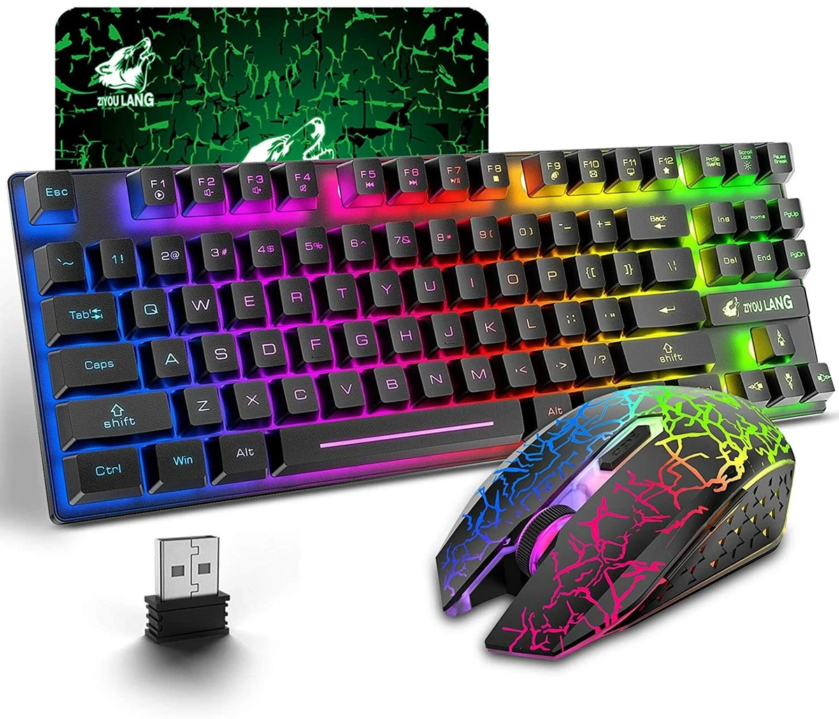 Wired Gaming Keyboard and Mouse Headset Combo,Rainbow LED Backlit Wired  Keyboard,Over Ear Headphone with Mic,Rainbow Backlit Gaming Mice,Mouse Pad,for  PC,Laptop,Mac,PS4,Xbox(Black) 