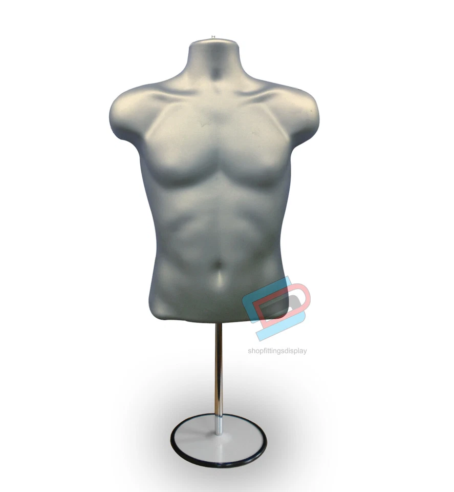 Male Mannequin Display Lingerie Half Body with Round Stand SILVER Male (sld3/4)