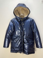 Crewcuts Girl Metallic Blue Delores Puffer Winter Coat Hood Heavyweight Parka M