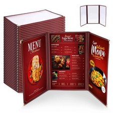 WeChef 30pcs Menu Cover 8.5x14 Triple Fold 6 View Double Stitch Restaurant Cafe