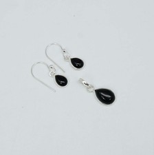 925 Solid Sterling فضي أسود Onyx Hook Earring Pendant طقم