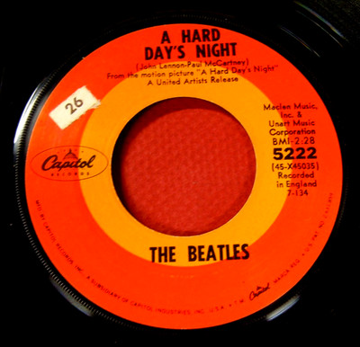 Beatles ''A HARD DAY'S NIGHT '' 1969, Capitol 5222 Capitol Dome labels single EX.