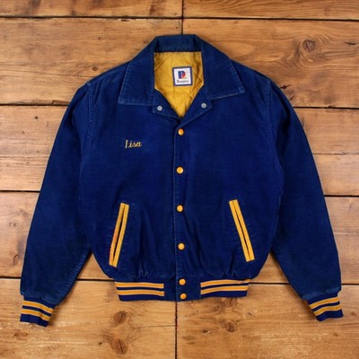 Vintage Rennoc Cord Varsity Jacke S Herren 90s Blau USA Made Snap Quilt Gefüttert