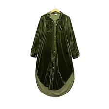 Umgee Velvet Shirt Dress Size Large Boho Whimsigoth Oversized Green Maxi LS