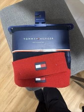 Tommy Hilfiger Hat And Scarf Set Navy Blue And Red New