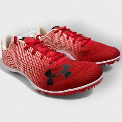 Under Armour Kick Distance 3 Track Spikes Mens 10 White Beta Red Middle Distance