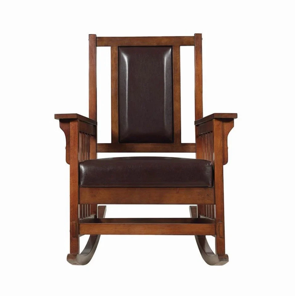 Fabulosa mecedora de cuero y madera Foto 4 de 4