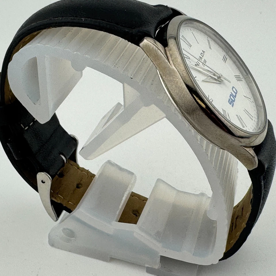 Reloj de Cuarzo Suizo Nivada SOLO Logo Hombre 30m Plata Acero Cuero Batería Nueva Foto 3 de 4