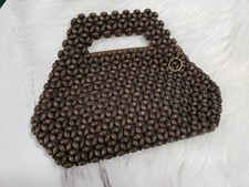 Vintage Beaded Purse Suzanne 60s 70s Wood Clutch Made Czechoslovakia Boho Glam