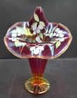 New ListingFenton Iridescent Ruby Red "Jack -In-The-Pulpit" Stretch Glass Vase Handpainted
