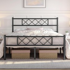 Full Size Metal Platform Bed Frame with Simple Headboard and Footboard, Mattress