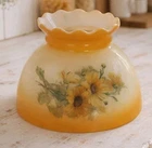 Vintage Milk Glass Lamp Shade Floral Flowers Orange Brown Hurricane 8" Fitter