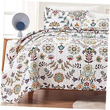 3-Piece Printed Quilt Full/Queen 90x96 inch  2 Pillow Shams Classic Floral