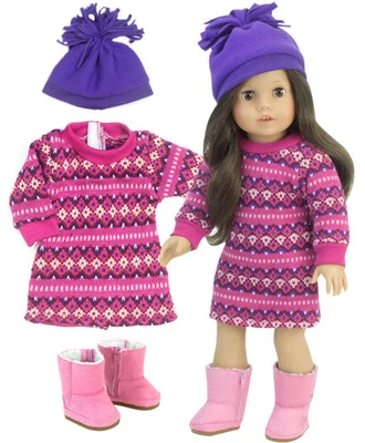 Doll Clothes 18" Dress Pink Purple Aztec Boots Hat Sophia's Fits 18 Inch Dolls