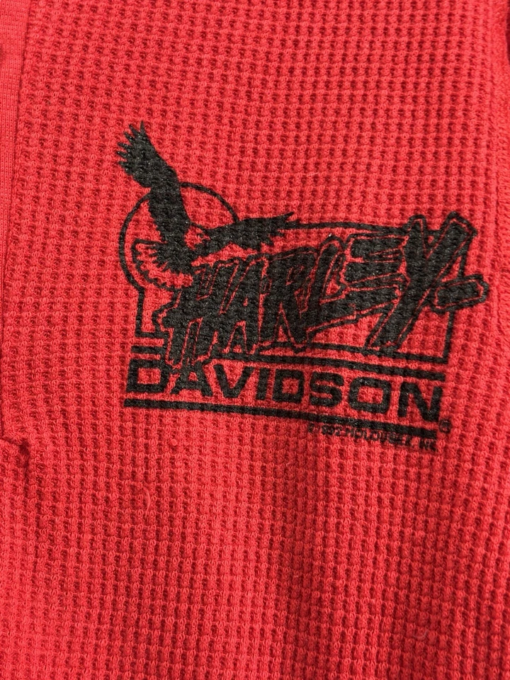 Camisa Harley Davidson Eagle Waffle térmica LS de colección 1992 talla Rojo medio EE. UU. Foto 4 de 4