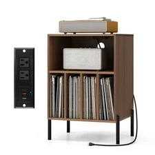 Record Player Stand w/5 Storage Compartments Anti-toppling KitsCharging Station