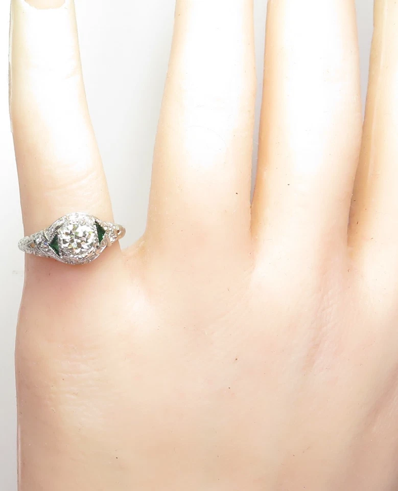 Antiguo anillo de compromiso Art Deco de diamantes de 1920 Plat Pall anillo tamaño 5,5 UK-K1/2 Foto 2 de 4