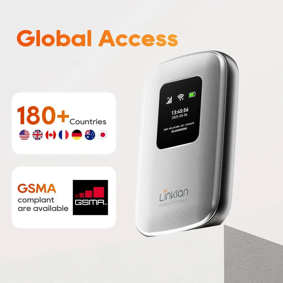 Linklane eSIM+Nano SIM Router Travel Pocket WiFi MiFi Hotspot 300Mbps Up 5000mAh - Image 3 of 4