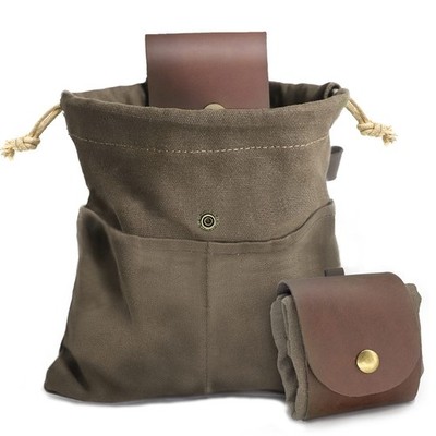 Foraging Pouch Leather Canvas Collapsible Bag Water Resistant 8.66'', Green 
